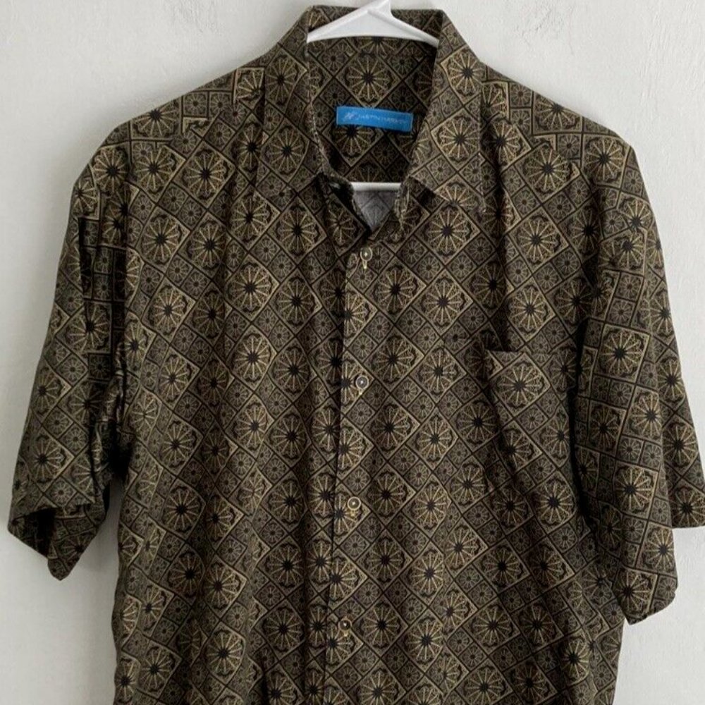 Justin Harvey Mens Shirt Sz M Short Sleeve 100% Cotton Made in Turkey
